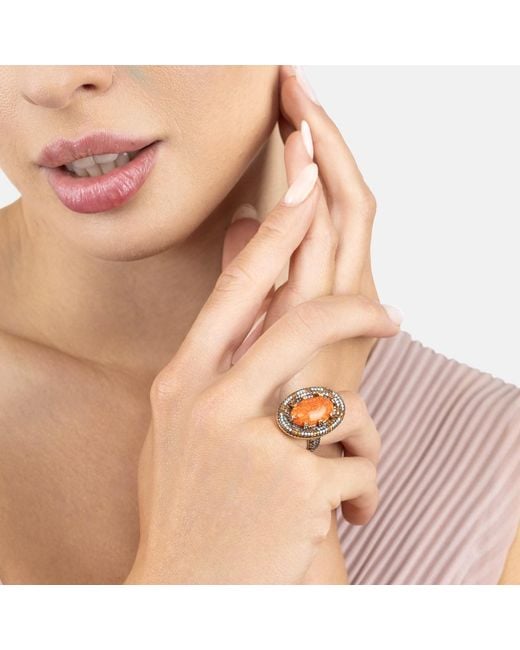 Latelita London Metallic Serafina Fire Opal Cocktail Ring Oxidised