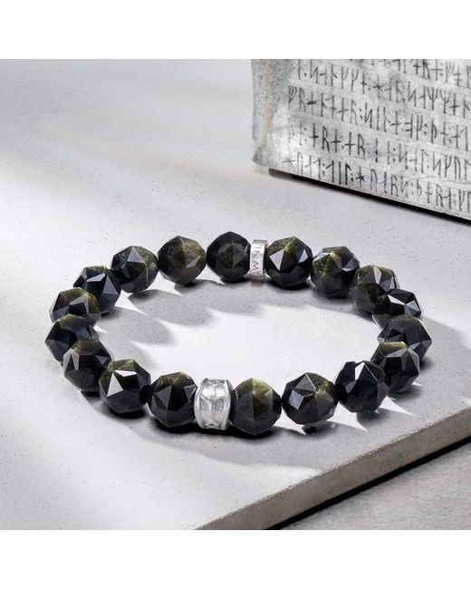 AWNL Black Golden Obsidian Rune Beaded Bracelet for men