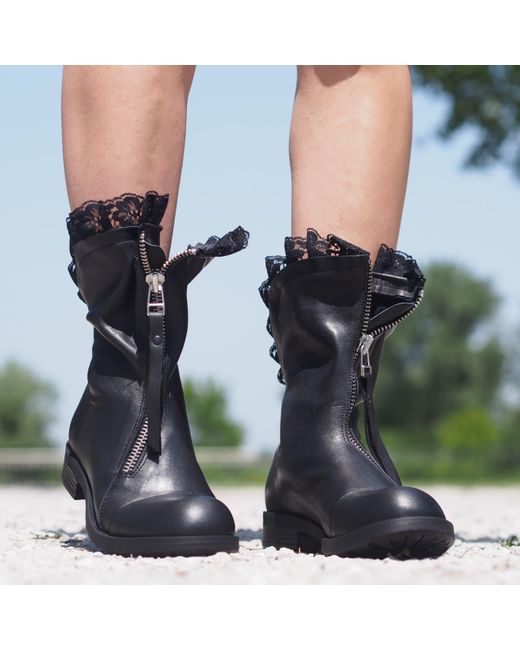 Adrenaline Fashion Blue Handcrafted Leather Ankle Boots With Lace Detail – Genuine Leather Designer Handmade Boots