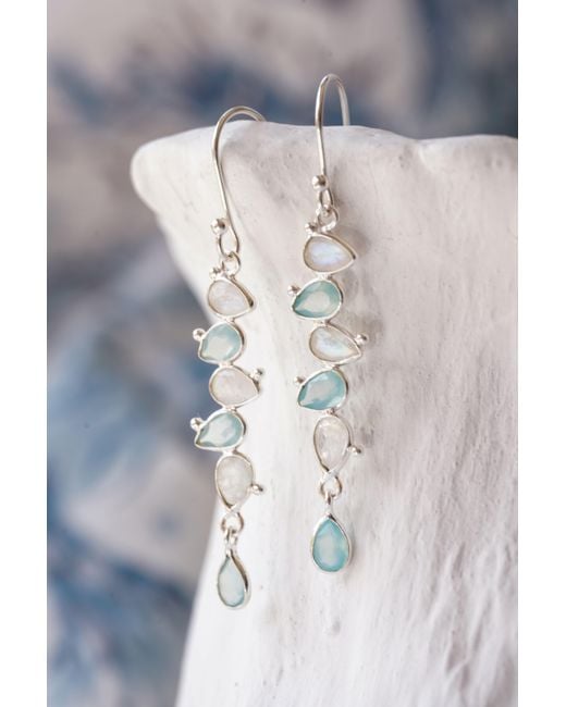 Isla Silver Multicolor Moonstone & Aqua Chalcedony Drop Earrings