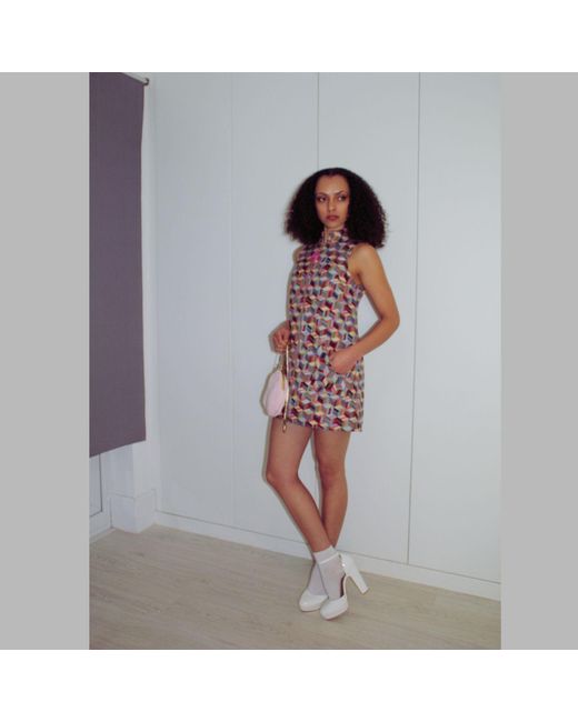 Couture to Your Door Blue Mod Mini Geometric Aline Tapestry Dress
