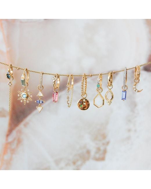 Zohreh Metallic Diamond Moon Chain Huggie Hoop Earring 9K