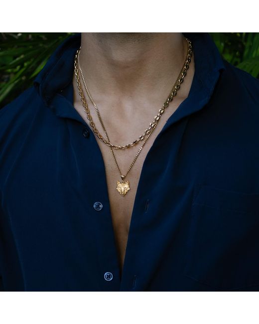 Ebru Jewelry Metallic Golden Wolf Spirit Necklace for men