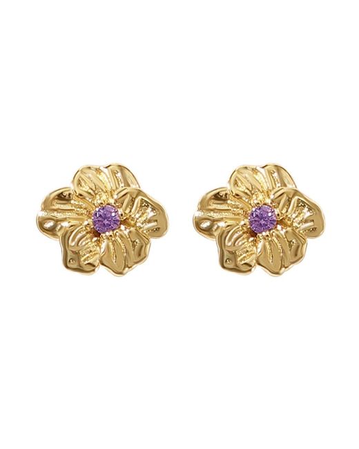 Harfi Metallic Amethyst February Birthstone Birthflower Plated Stud Earrings