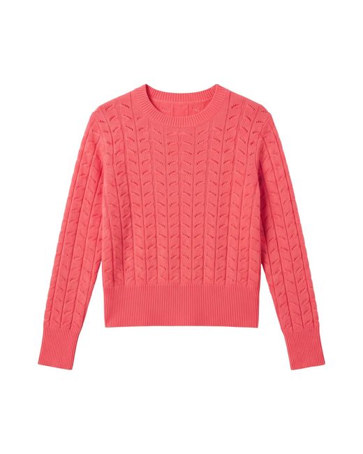 Brodie Cashmere Red Shell Pointelle Cashmere Crew