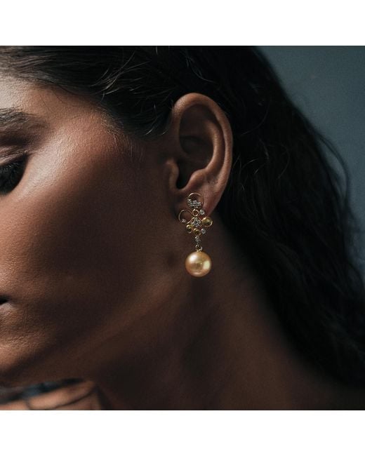 Dhwani Bansal Metallic Fera And Diamond Earrings With South Sea Pearls