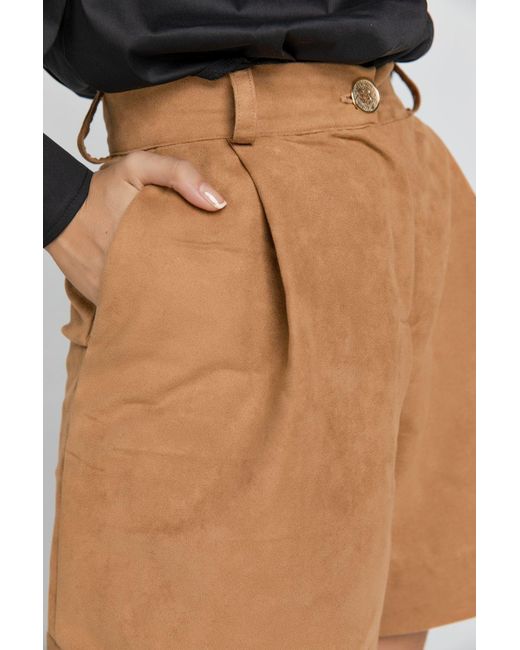 Conquista Natural Taupe Faux Leather Bermuda Shorts