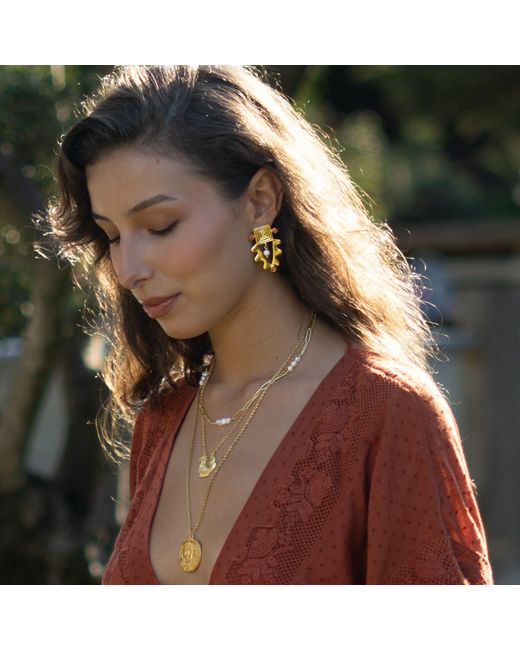 Ebru Jewelry Metallic Isis Charm Coral & Pearl Earrings
