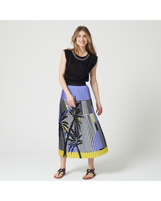Lalipop Design Blue Stripe And Palm Print Pleated Recycled Fabric Maxi Skirt