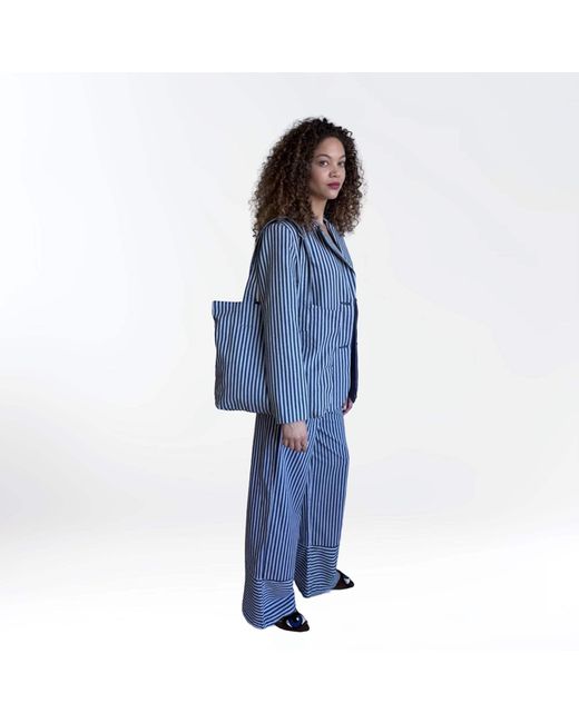 London Atelier Byproduct Blue Striped Blazer Trousers Corset And Tote Bag Four Piece Set