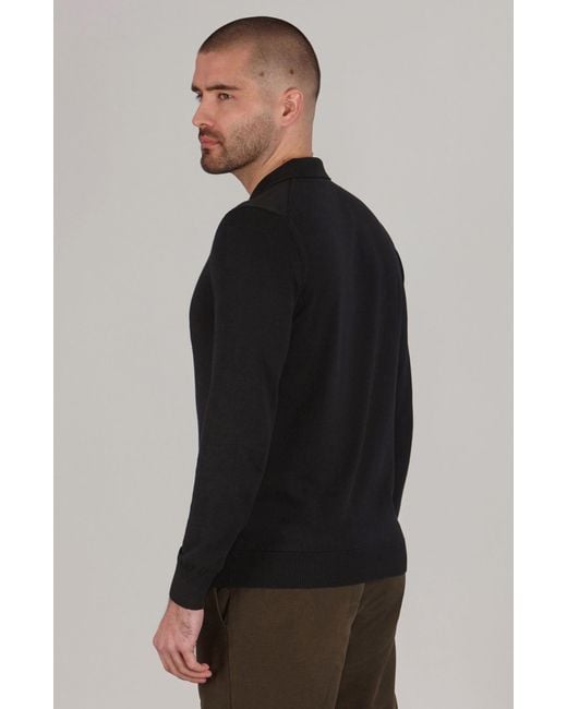 Paul James Knitwear Blue Lightweight Cotton Hall Long Sleeve Knitted Polo Shirt for men