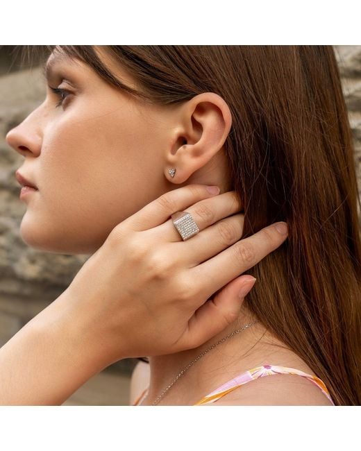 Spero London Metallic Sterling Square Pave Signet Ring