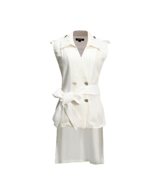 Smart and Joy White Double Breasted Mixed Fabric Blazer