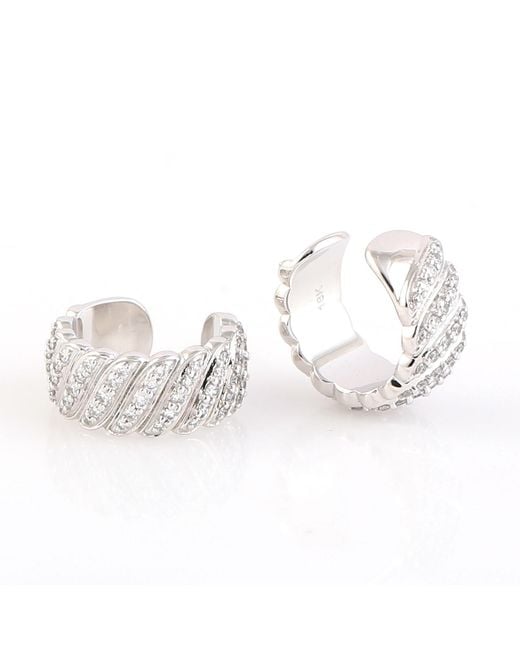 Artisan Metallic Diamond Ribbed Cuff Earrings