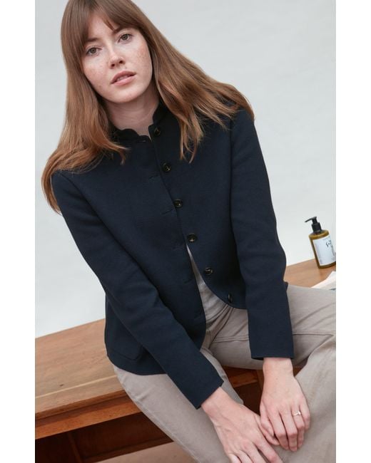 Paul James Knitwear Blue Midweight Cotton Indore Knitted Nehru Jacket