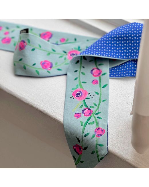 Maraethra Blue Rose Pop Silk Tie Scarf Mint