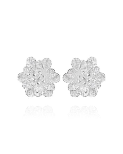 Far East Jewelry White Handcrafted Flower Cluster Earrings