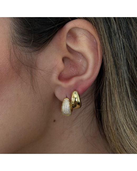 Nazzar Metallic Puffy Pave Dome Hoop Earrings
