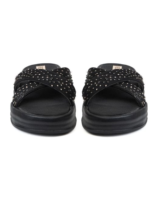 Rettrose Black The Shiloh Luxury Cross Over Embellished Slides