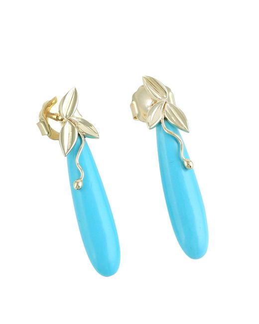 Artisan Blue 14K Sleeping Beauty Drop Leaf Earrings