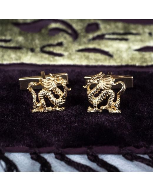Simon Kemp Jewellers Metallic Oriental Dragon Cufflinks Eighteen Carat On for men