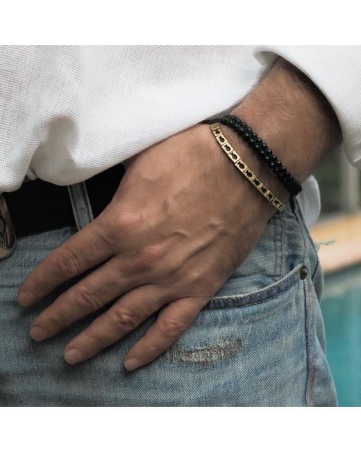 Ebru Jewelry Metallic Onyx Stone Beaded Striking Bracelet for men