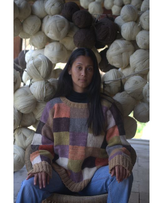 Charkha & Loom Brown Monal Patchwork Pullover Multicolour