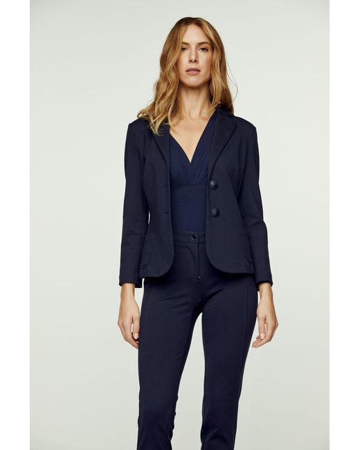 Conquista Blue Long Sleeve Faux Wrap Top