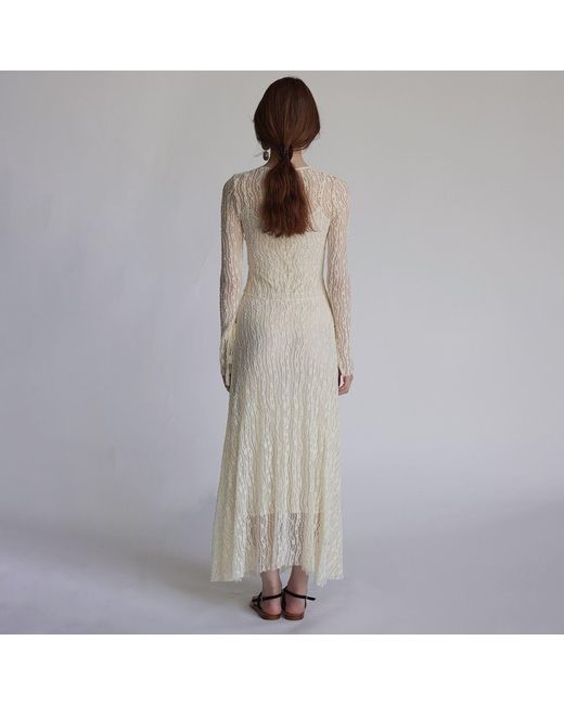 Belsize25 Natural Trumpet Dress Flared Sleeve Sheer Lace Knit Dress
