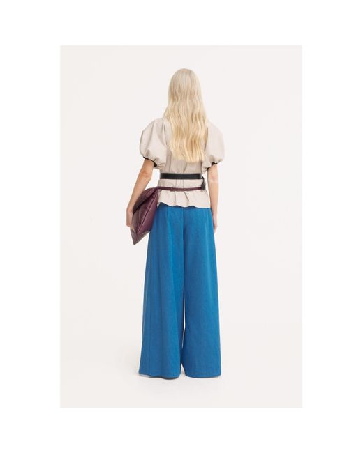 Julia Allert Multicolor Neutrals Puff Sleeve Faux Leather Top –