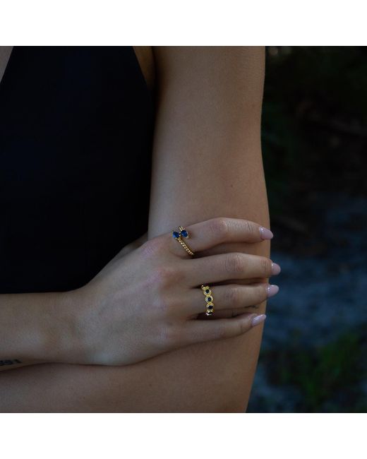 Ebru Jewelry Metallic Royal Sapphire Adjustable Plated Stackable Ring