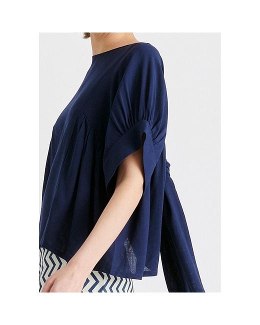Paisie Blue Relaxed Fit Top With Back Bow Detail