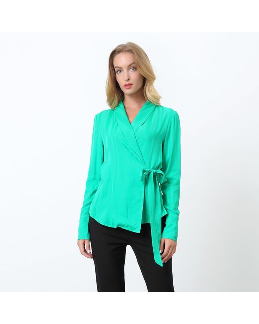 Smart and Joy Green Warp Long Sleeves Blouse