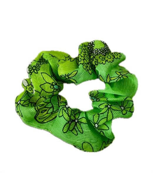 Introvertie VIENNA Green Silk Linen Scrunchies Lime Bloom
