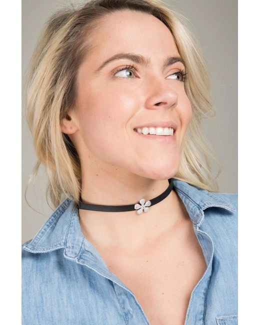 Saachi Black Dainty Crystal Flower Charm Choker Necklace