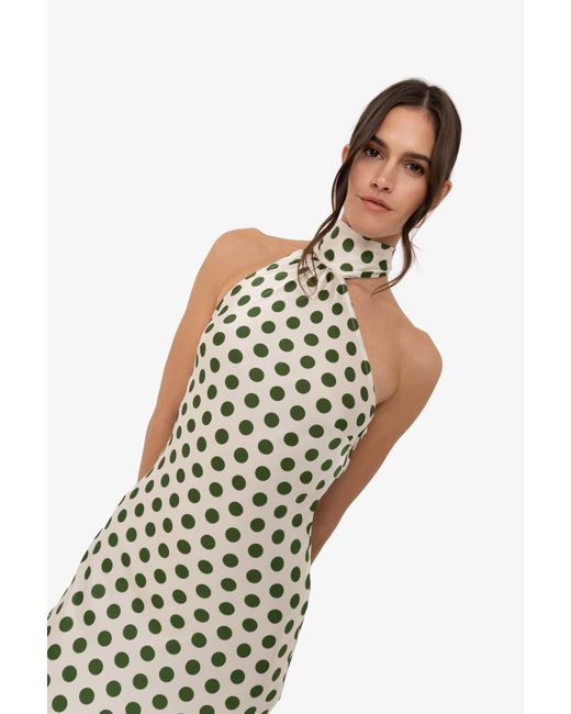 Amy Lynn Baia Polka Dot Satin Halter Dress in Metallic