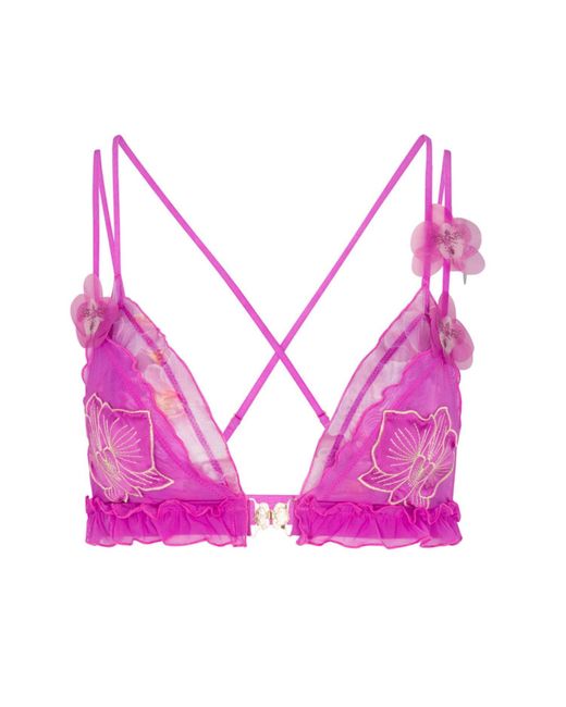 Empress Mimi Pink Orchidea Ruffled Bralette With Front Clasp & Flower Detail