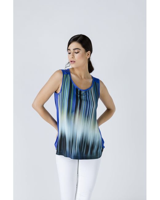 Conquista Blue Gradient Stripe A-Line Sleeveless Top