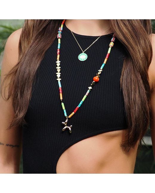 Ebru Jewelry Metallic Playful Spirit Balloon Dog Necklace With Jasper & Evil Eye