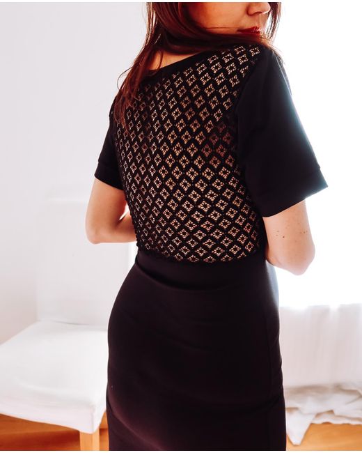 Sophie Cameron Davies Black Lace Back Jersey Midi Dress