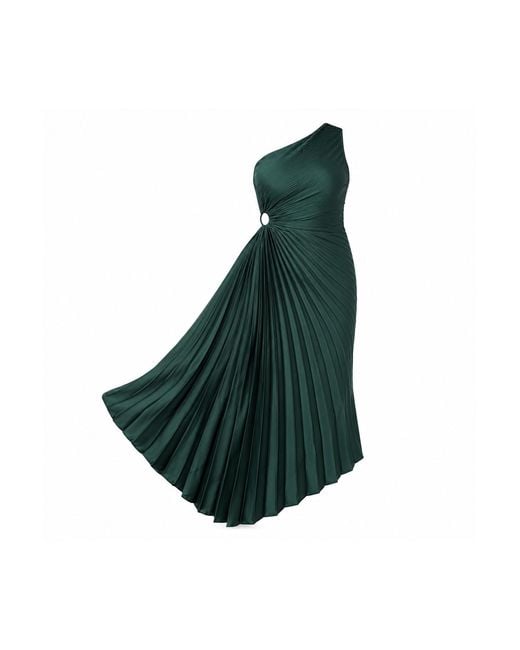 Girl In Mind Green Aoife One Shoulder Pleated Midi Dress Emerald
