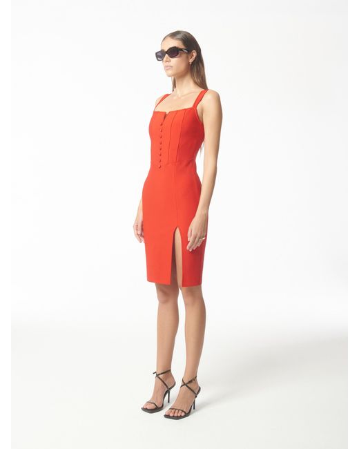 Sour Figs Red Square-Neck Button-Down Cocktail Dress