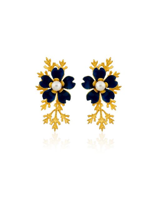 Milou Jewelry Blue Flower Earrings With Branches