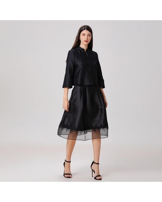 Smart and Joy Black Organza And Taffeta Skirt With Lace Trim