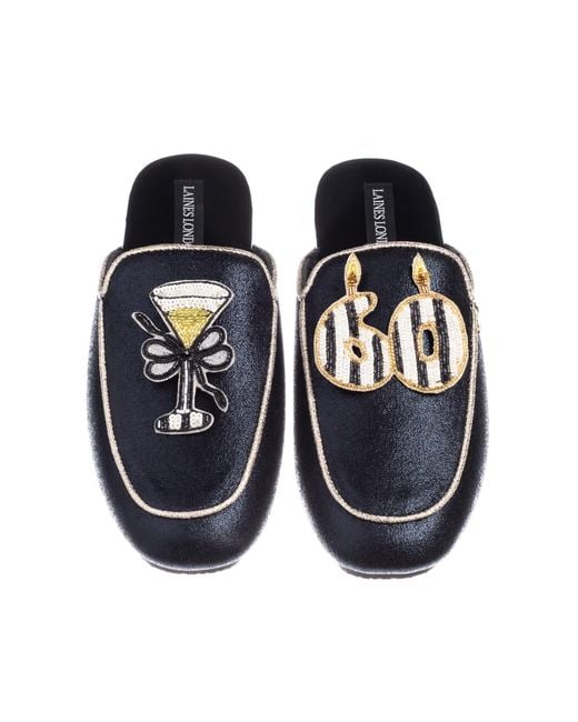 Laines London Blue Classic Mules With Stripe 60Th Birthday & Champagne Brooches