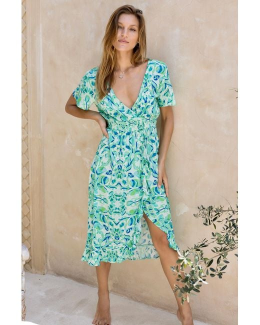 Sophia Alexia Green Floral Mermaid Croatia Crinkle Midi Dress