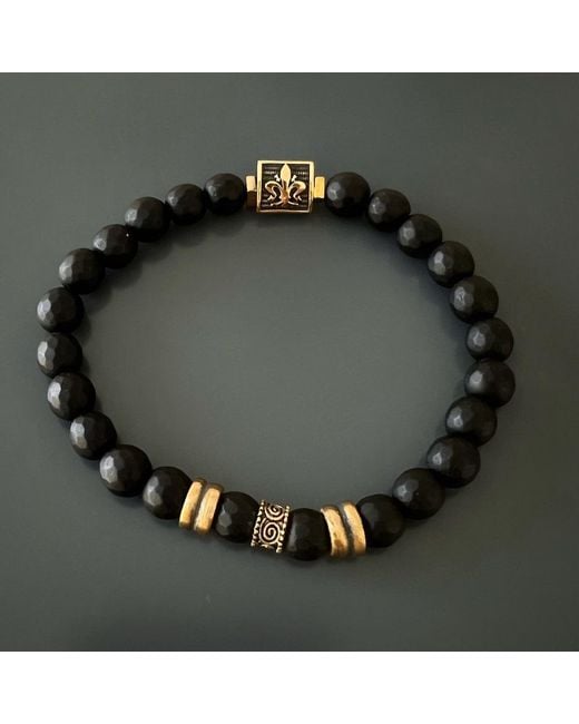 Ebru Jewelry Black Onyx Fleur De Lis Beaded Bracelet for men