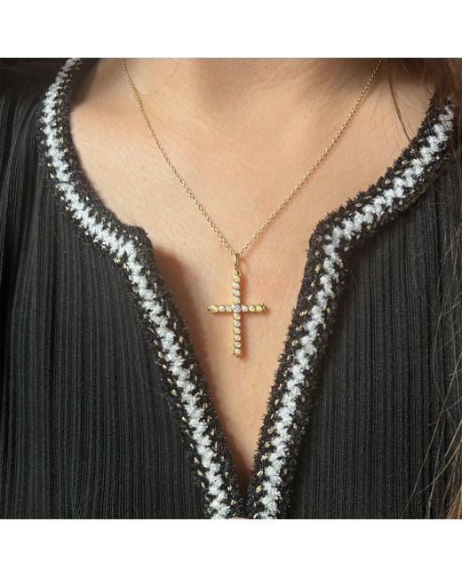 KAMARIA Metallic Opal Bezel Cross Necklace