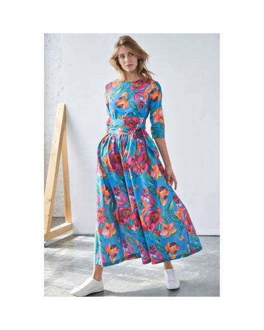 Marianna Déri Blue Floral Print Maxi Dress With Detachable Wide Belt