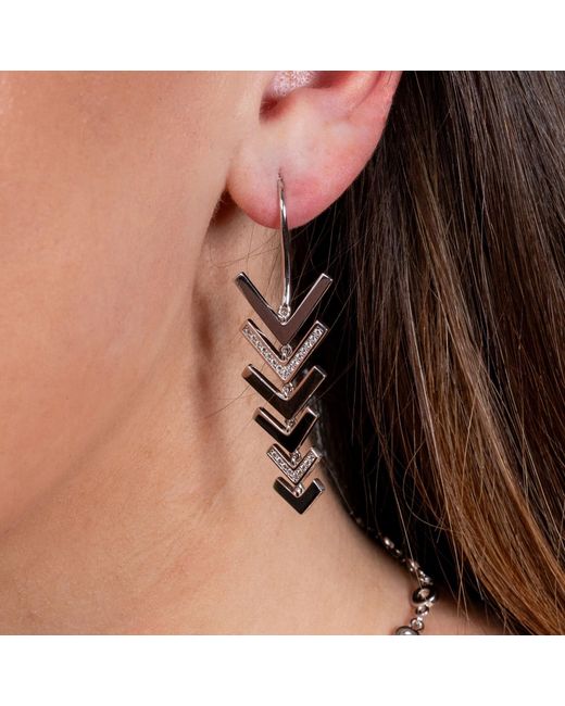 Lucy Quartermaine White Solid Sterling Art Deco Arrow Drop Earrings